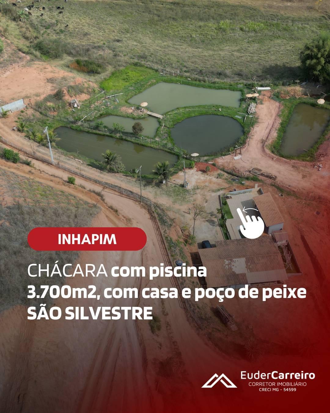 Chácara de 3700m² com piscina, à venda em Inhapim, São Silvestre