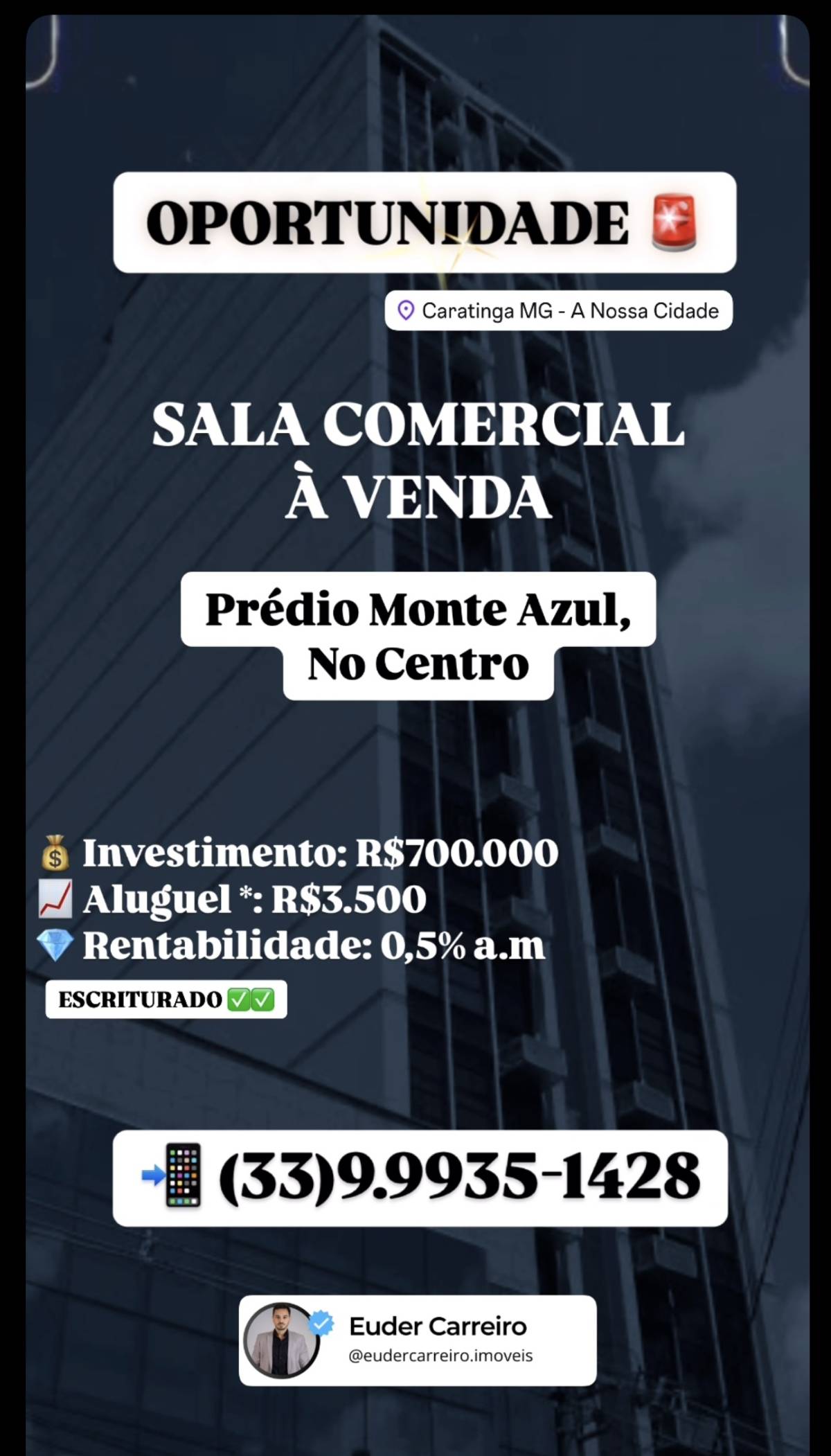 Sala comercial à venda em Caratinga, Centro, 100m²